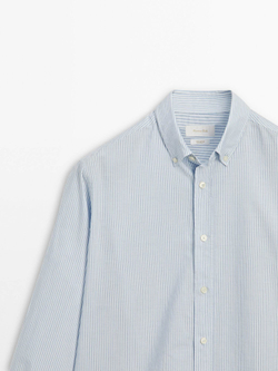 Massimo Dutti Рубашка из 100% хлопка в полоску, небесно-голубой