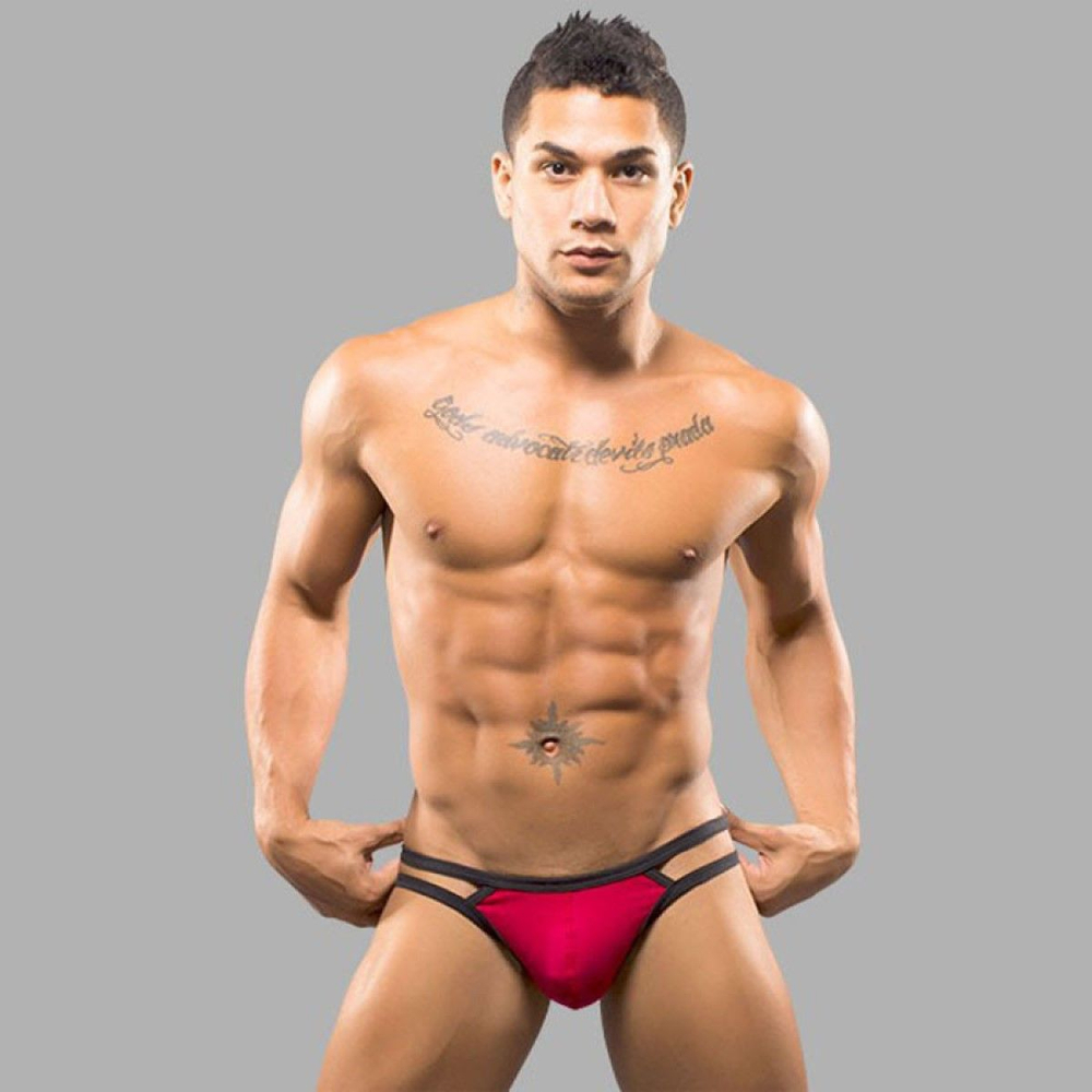 Красные мужские трусы-стринги с 2 боковыми бретелями (Размер: XXL) (Цвет: красный)