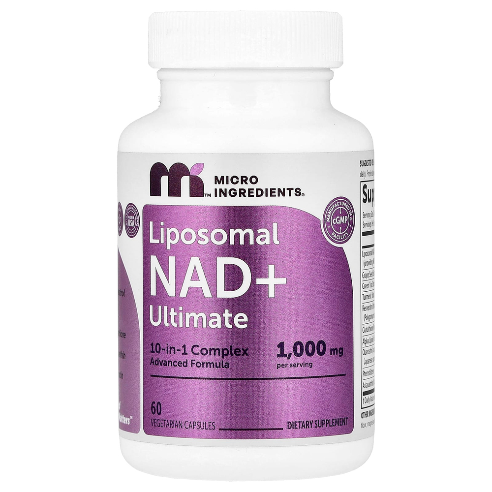 Micro Ingredients, липосомальный НАД + Ultimate, 60 вегетарианских капсул