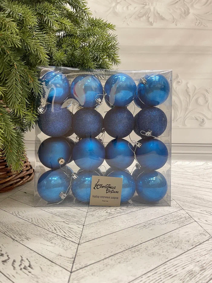 Набор пластиковых шаров Вернисаж 80 мм., синий, 32 шт., Christmas DeLuxe (89589)