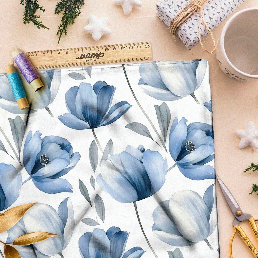 Ткань премиум флис пастельные тюльпаны
