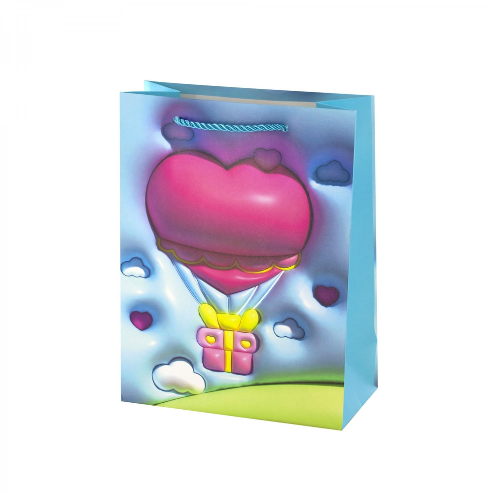 Пакет подарочный бумажный Alingar, (М) 18х24х8,5 см, вертикальный, "Сердечки", мат. ламинация, эфффект 3D, ассорти