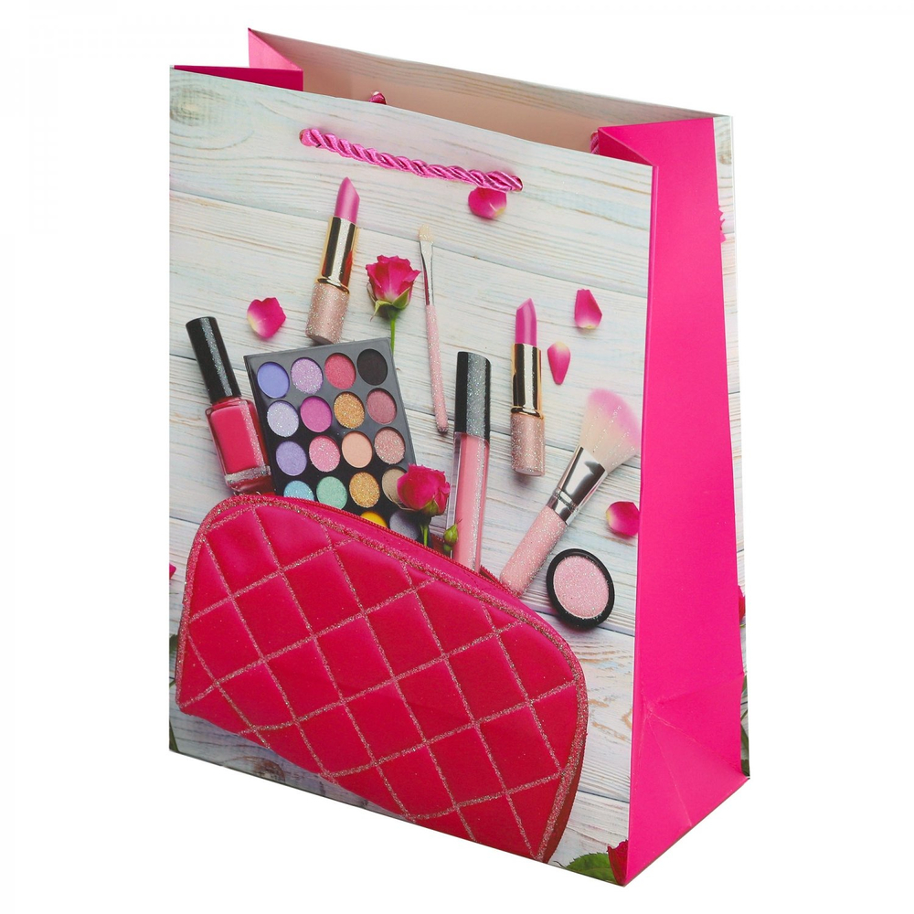 Пакет подарочный бумажный Alingar, (L+) 26х32х10 см, "Для нее", ламинация, глиттер, (4 дизайна в коробе)