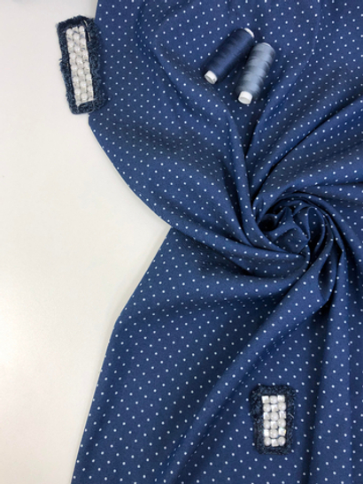 Джинс принт горох мелкий, белый/синий темн, облегченный D1С1