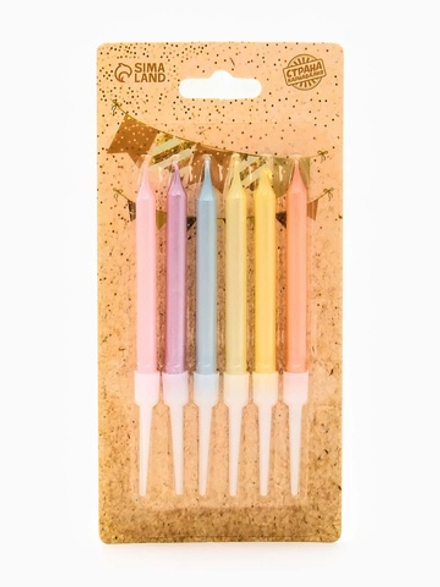 Свечи для торта "Пати" с держателями (6 шт/уп.) 9,5 см