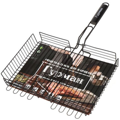 Решетка барбекю 400х280х60 мм, Гурман, Люкс, хром, 4 уровня, антипригарное покрытие, рукоятка дерево, 22003NS-enf