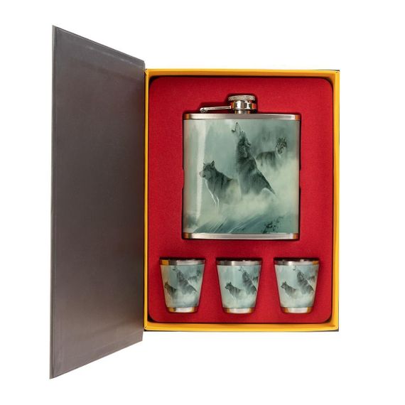 Набор Helios Книга охотника Волки (фляжка 210мл + 3 стопки)(HS-KO-W-A19)