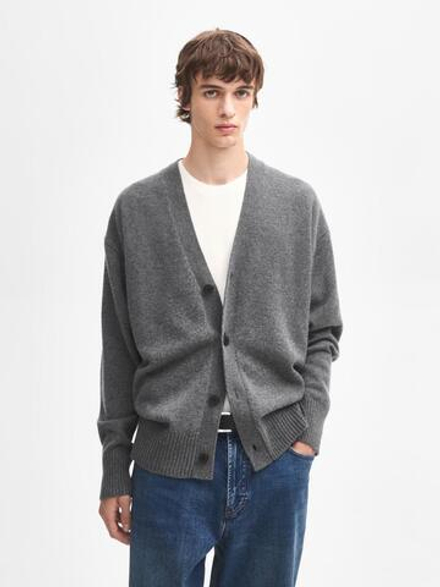Massimo Dutti Кардиган из 100% кашемира с пуговицами, антрацитово-серый