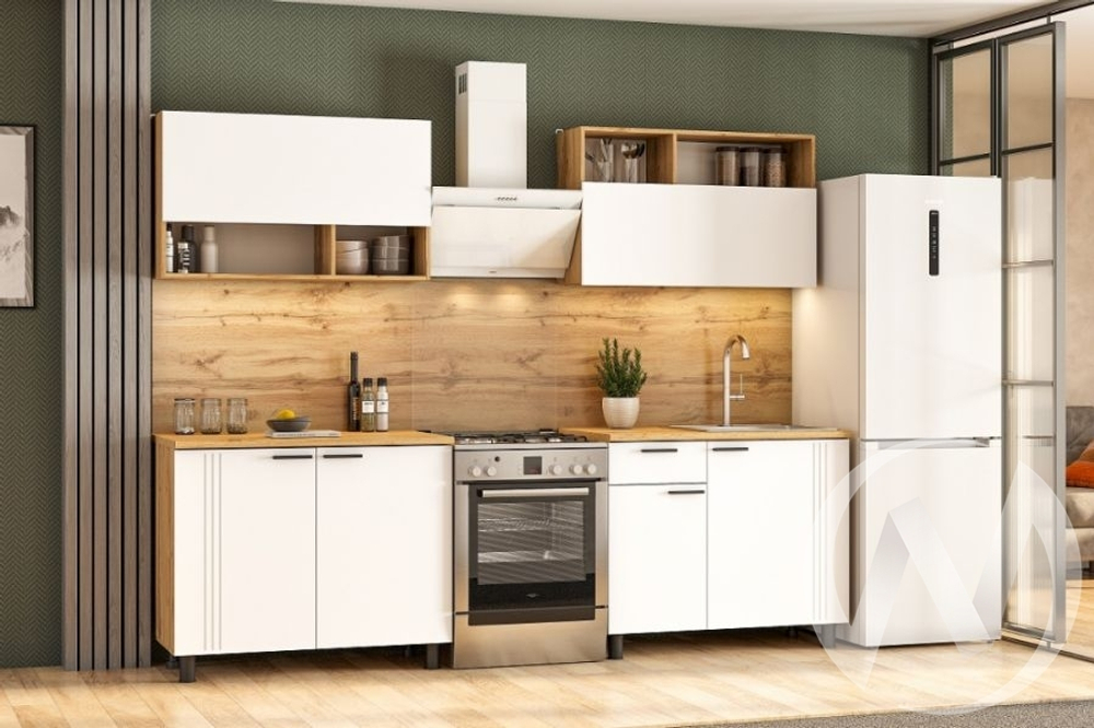 Кухонный гарнитур Монако Дуб Золотой/Белый матовый/Дуб Вотан