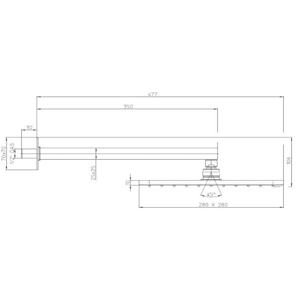 Bossini MatBlack верхний душ 280x280 мм с держателем 350 мм, цвет чёрный матовый