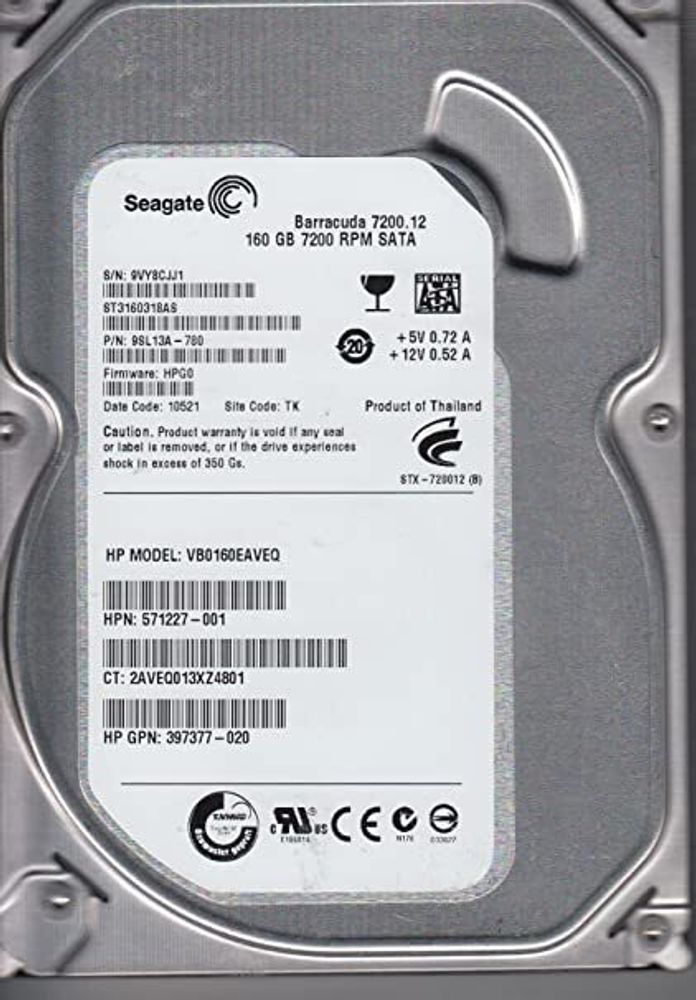 Жесткий диск HP 160GB 7.2K rpm Hot Plug LFF SATA 397377-020