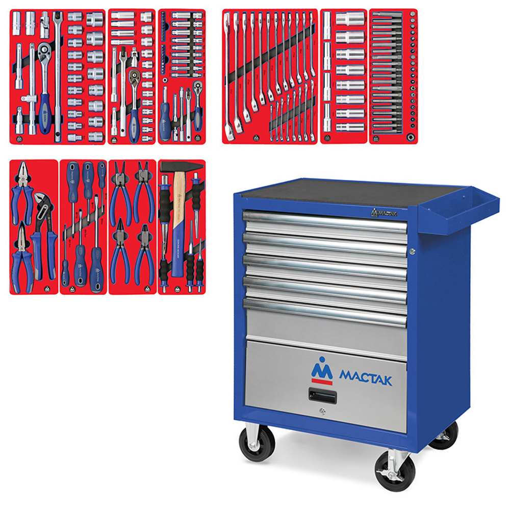 Набор инструментов &quot;СТАНДАРТ&quot; в синей тележке, 186 предметов МАСТАК 52-05186B