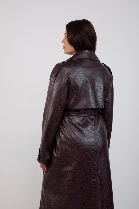 Тренч из экокожи под рептилию, коричневый