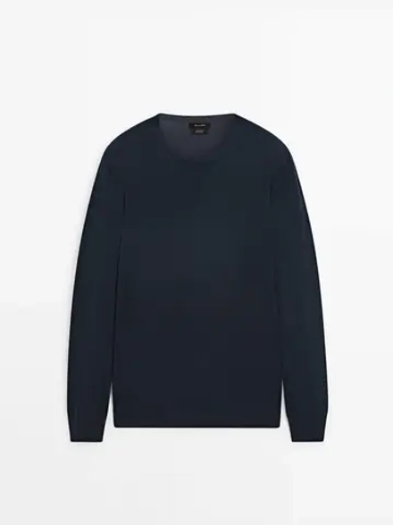Massimo Dutti Хлопковый свитер с длинными рукавами, темно-синий