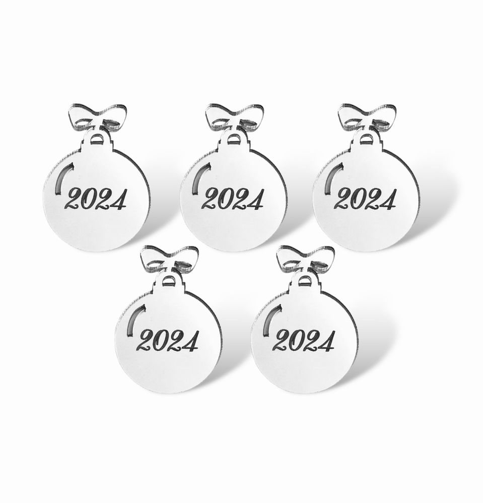Бирочки "Ёлочный шар 2024" 5шт, акрил серебро