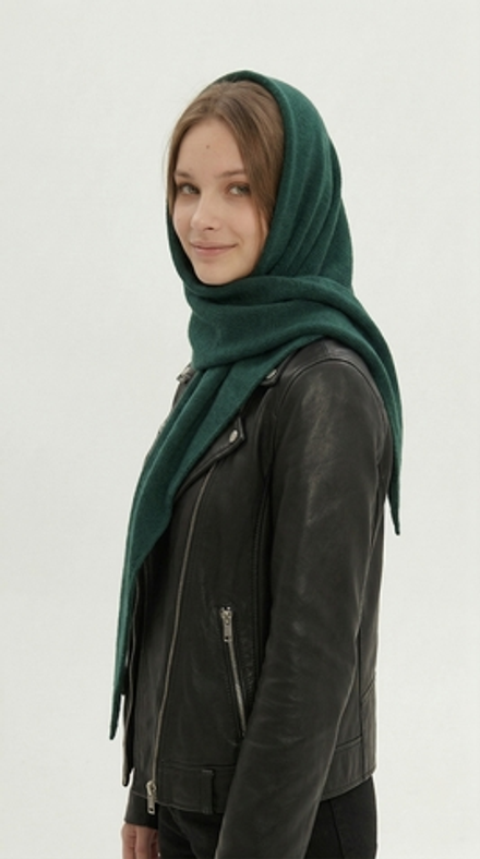 Оренбургский платок-косынка К501-22 изумруд