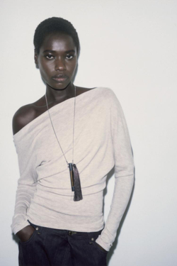 ZARA ТОП АСИММЕТРИЧНОГО КРОЯ ИЗ МЯГКОЙ ТКАНИ, БЕЖЕВЫЙ МЕЛАНЖ