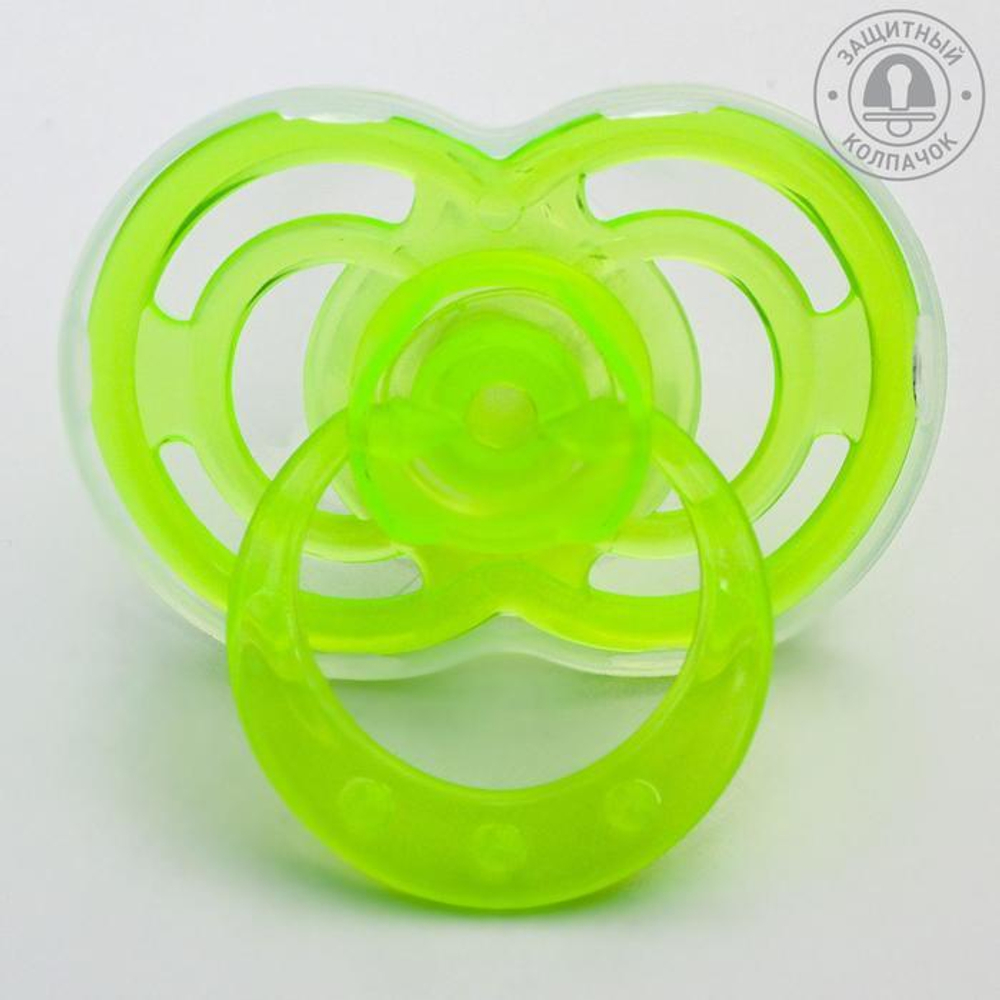 2589905 Пустышка силиконовая ортодонтическая «Бантик» с колпачком, от 0 мес., цвет зелёный