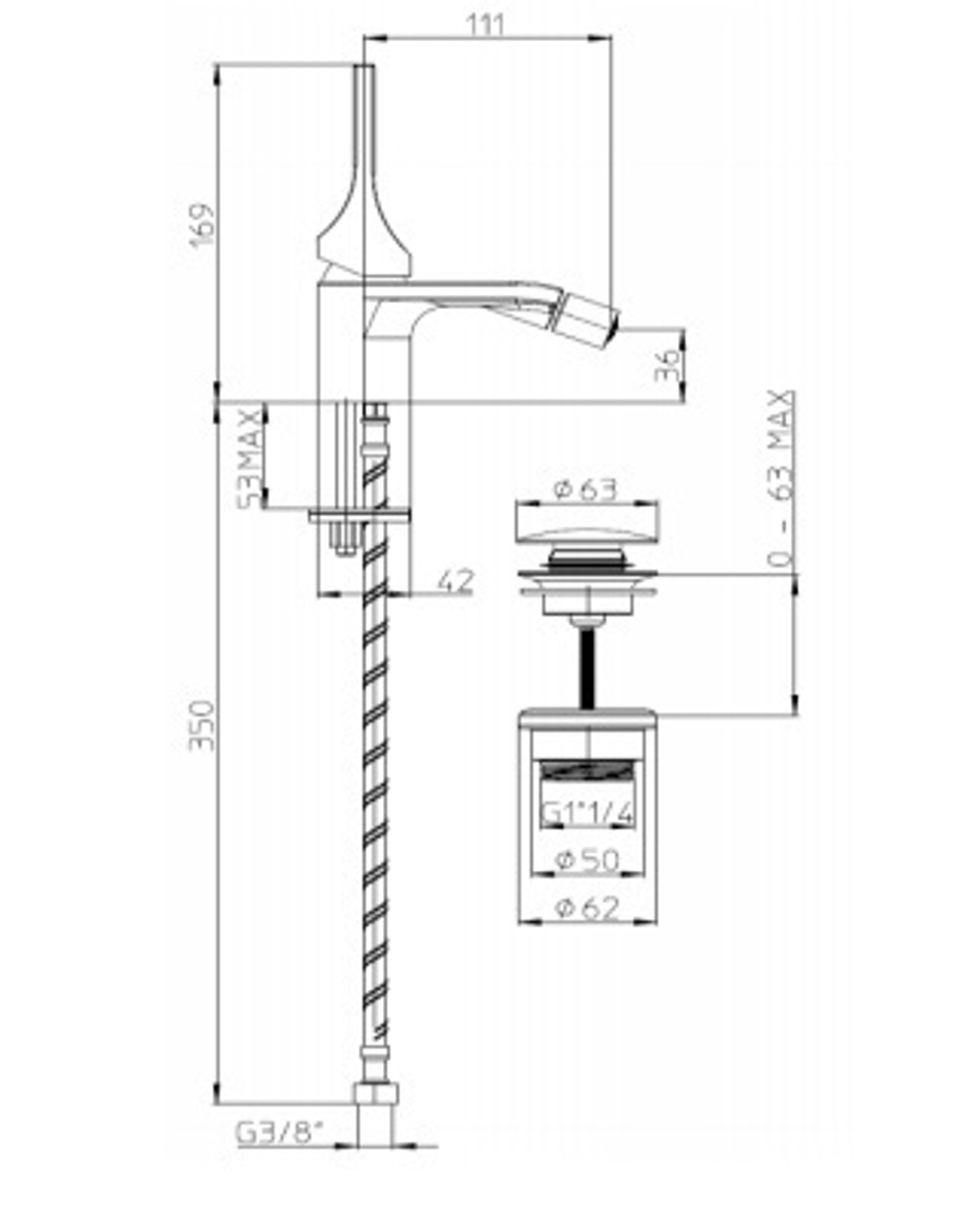 Bossini Apice смеситель для биде 169 мм, донный клапан, цвет белый матовый
