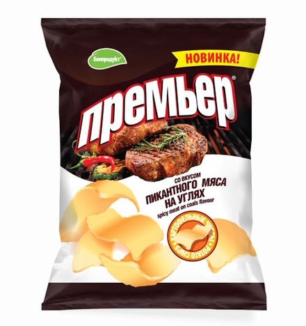 Чипсы "Премьер" 70г. Пикантное мясо на углях Белпродукт