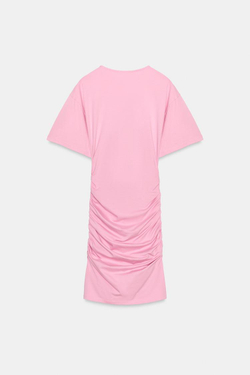 ZARA КОРОТКОЕ ПЛАТЬЕ СО СБОРКАМИ, ПАСТЕЛЬНО-РОЗОВЫЙ