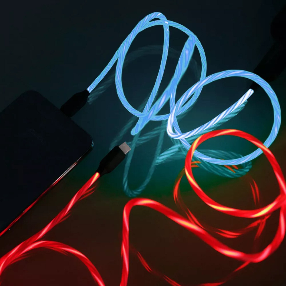 Шнур USB - Type-C  2,4Ам/1,0м LED подсветка синий, Быстрая зарядка BY Original/FORZA (443014)