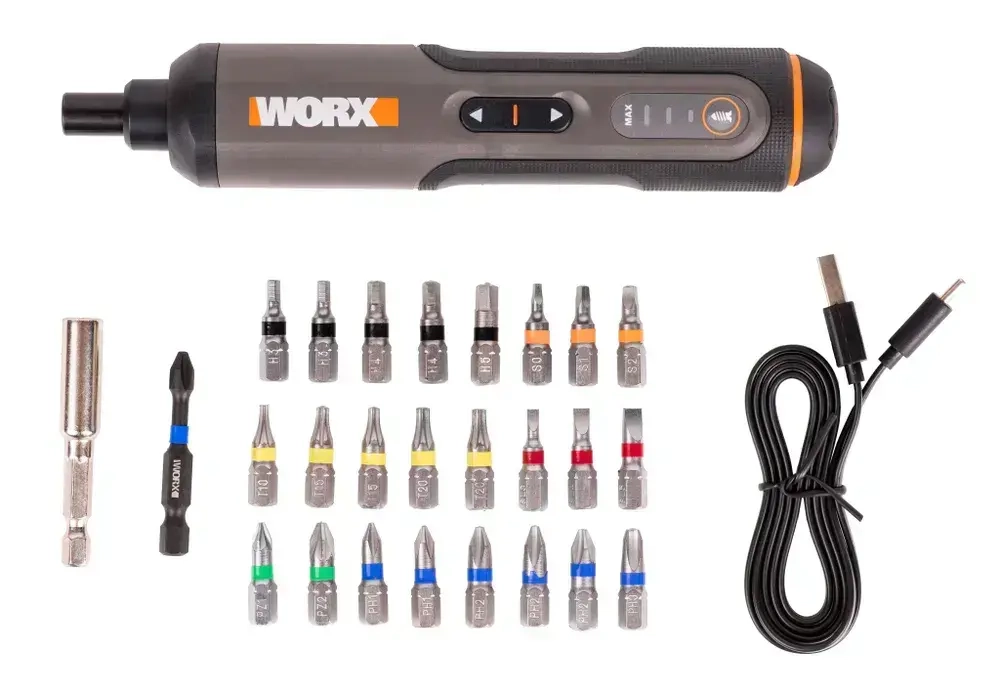 Отвертка аккумуляторная WORX WX240, 4В, 5Нм, 1,5Ач, набор оснастки