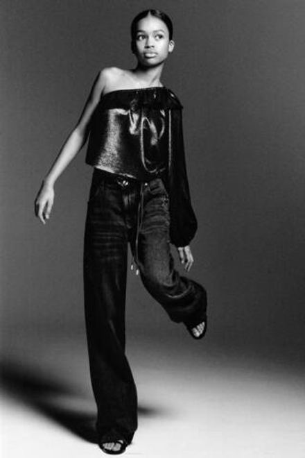 ZARA АСИММЕТРИЧНЫЙ ТОП С ОБОРКАМИ,ЧЕРНОЕ ЗОЛОТО