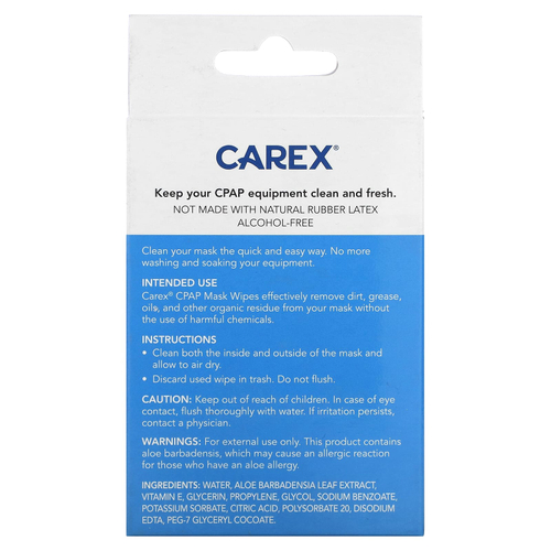 Carex, Протирочная маска с CPAP-маской, дорожный пакет, без запаха, 10 салфеток