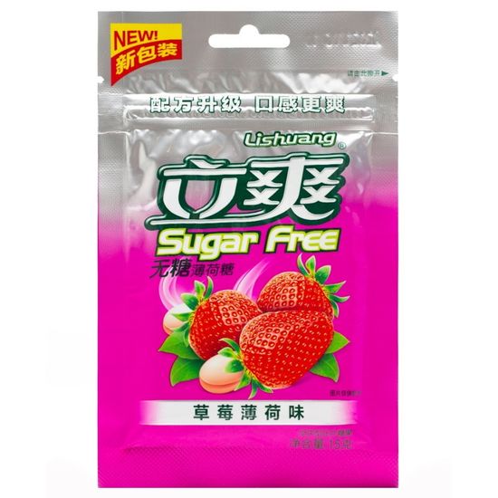 Конфеты Lishuang Sugar Free со вкусом клубники и мяты, 15 г (Китай)