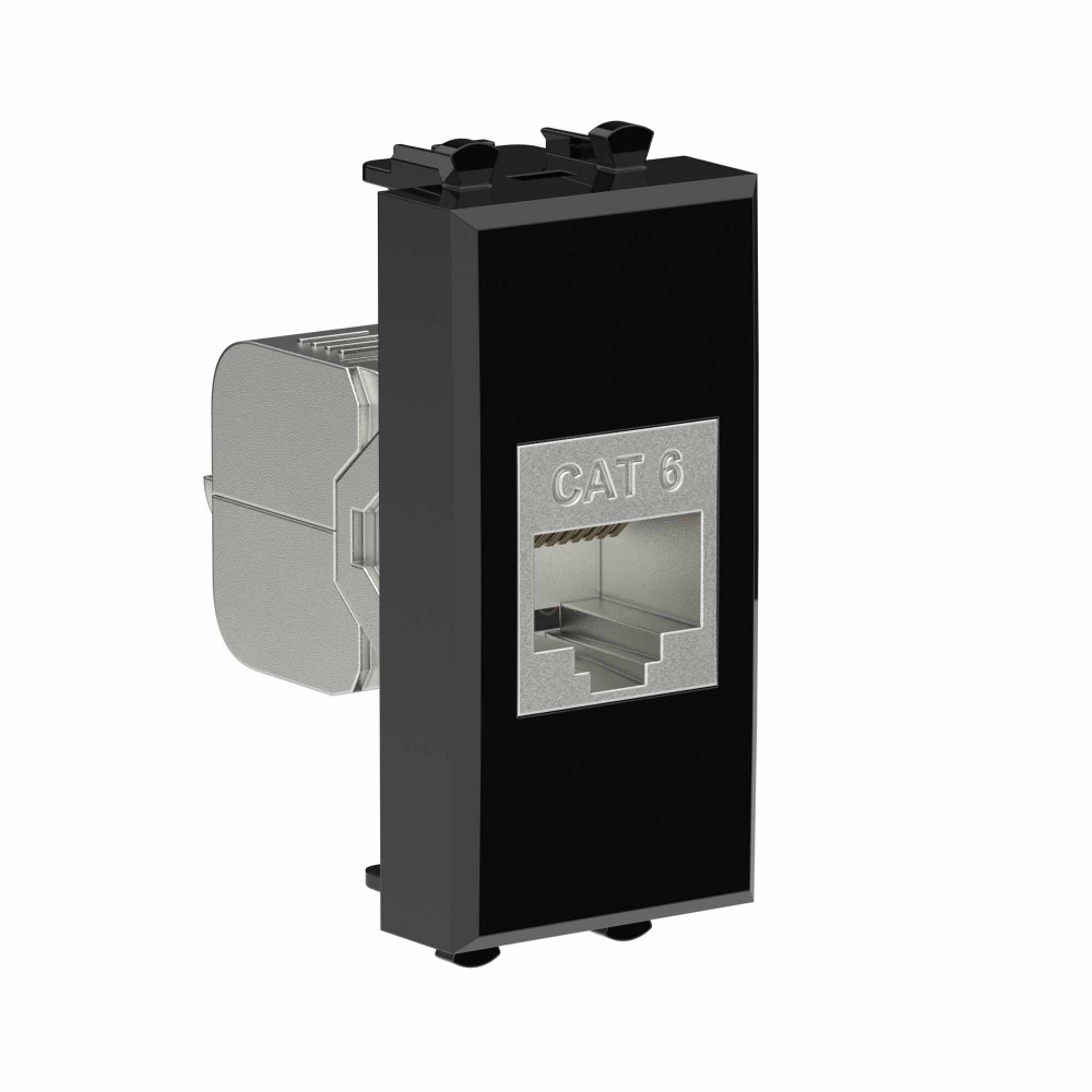 Компьютерная розетка RJ-45 без шторки модульная, кат.6 экранированная, "Avanti", "Черный квадрат", 1 модуль