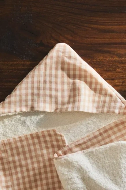 ZARA HOME ПОЛОТЕНЦЕ С КАПЮШОНОМ В КЛЕТКУ ДЛЯ ДЕТЕЙ, РОЗОВЫЙ