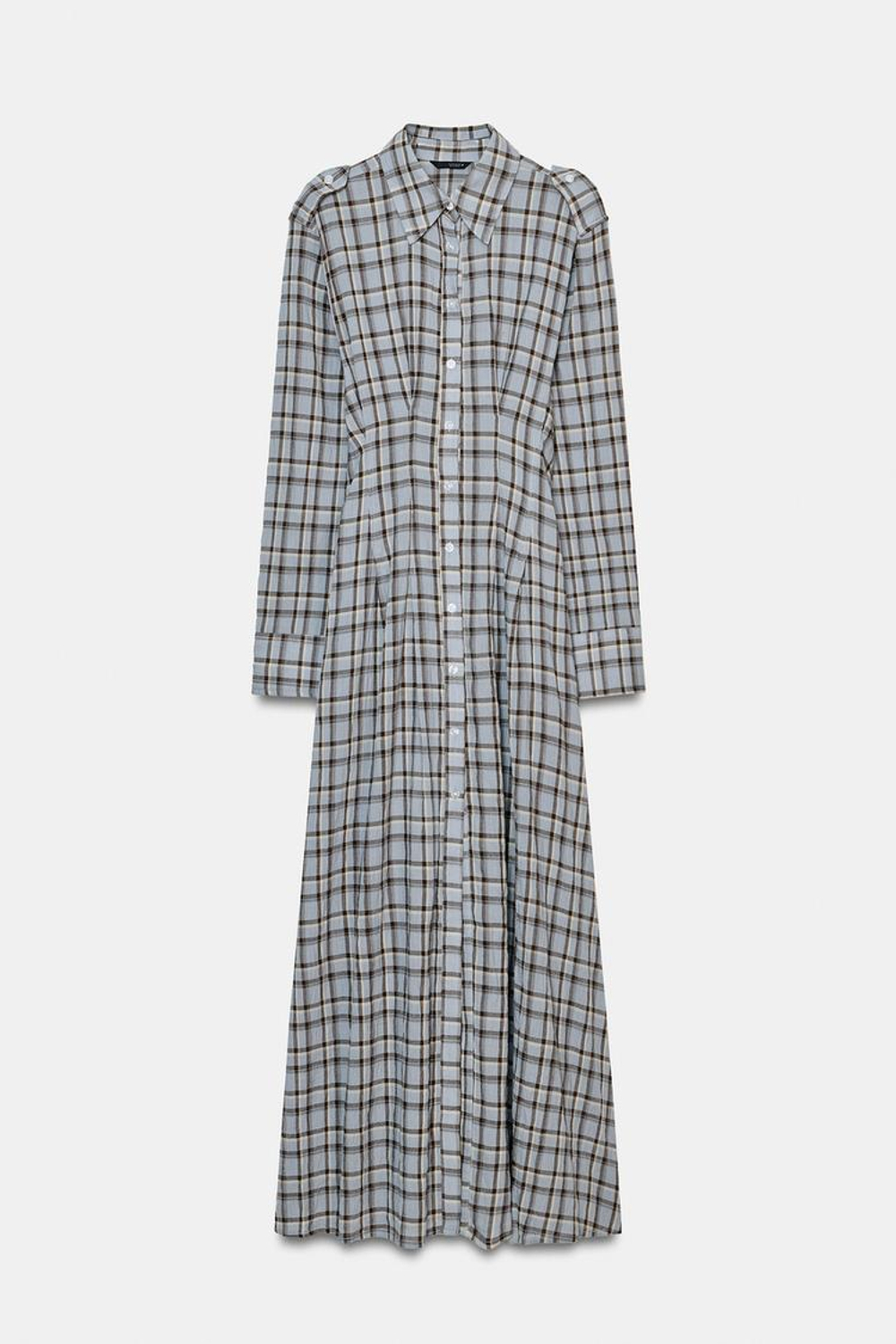 ZARA ПЛАТЬЕ-РУБАШКА В КЛЕТКУ, КОРИЧНЕВО-СИНИЙ