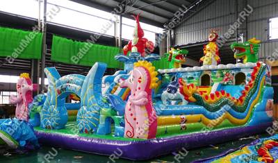 Коммерческий надувной батут "Затерянный остров, три горки" 12*7*7 м