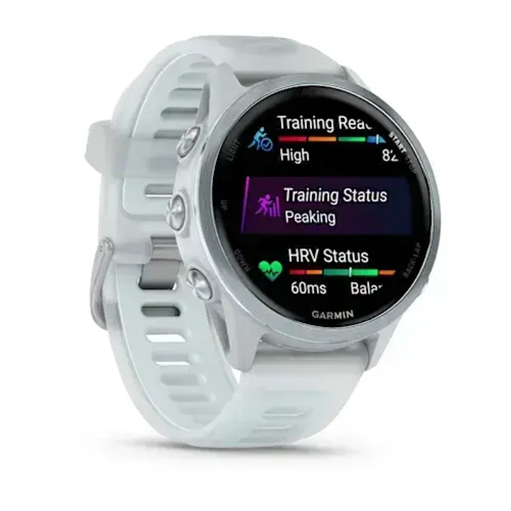 Умные часы Garmin Forerunner 570 - 42 мм Алюминий облачно-голубой с полупрозрачным ремешком белого/облачно голубого цвета