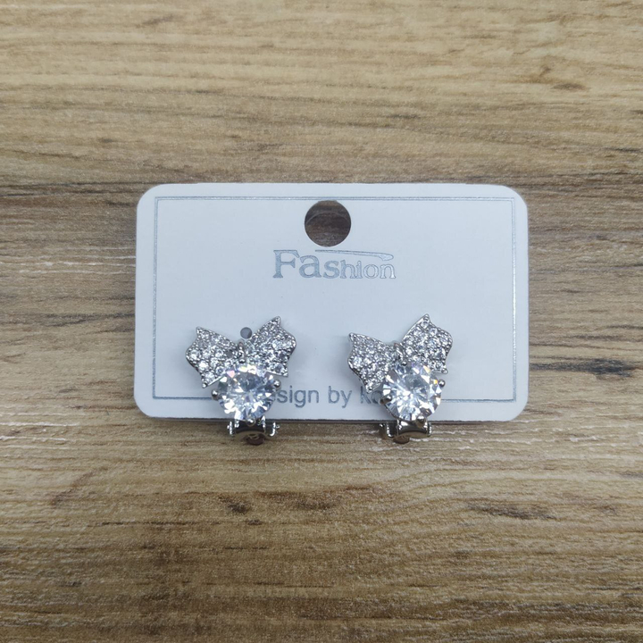 Клипсы Бант-бабочка с кристаллом стразы металл серебристый