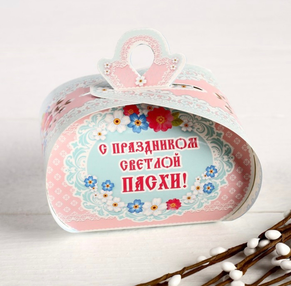 Пасхальная коробочка "ХВ" кулич, яйца, 9 х 7 х 6 см