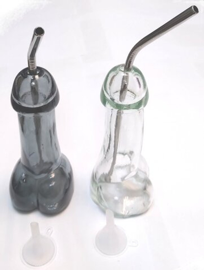 Набор бокалов черный и прозрачный в форме пениса 150 мл воронка и трубочка