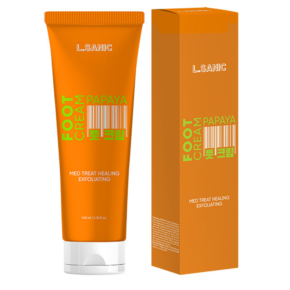 Отшелушивающий пилинг-крем для ног с экстрактом Папайи L.Sanic Med Treat Healing Exfoliating Foot Cream with Papaya Enzymes 100мл