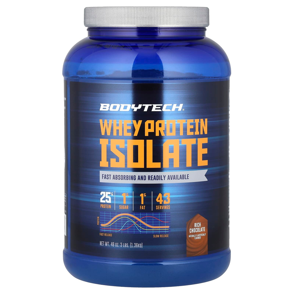 BodyTech, Изолят сывороточного протеина, насыщенный шоколад, 1,36 кг (3 фунта)