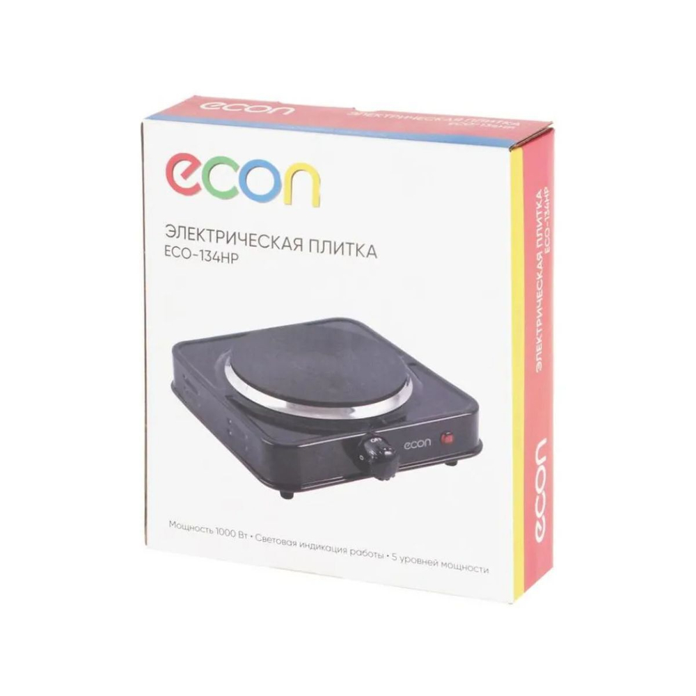 Плита электрическая Econ, ECO-134HP, 1000 Вт, 1 конф, диск, эмаль, механ, пер повор, чер