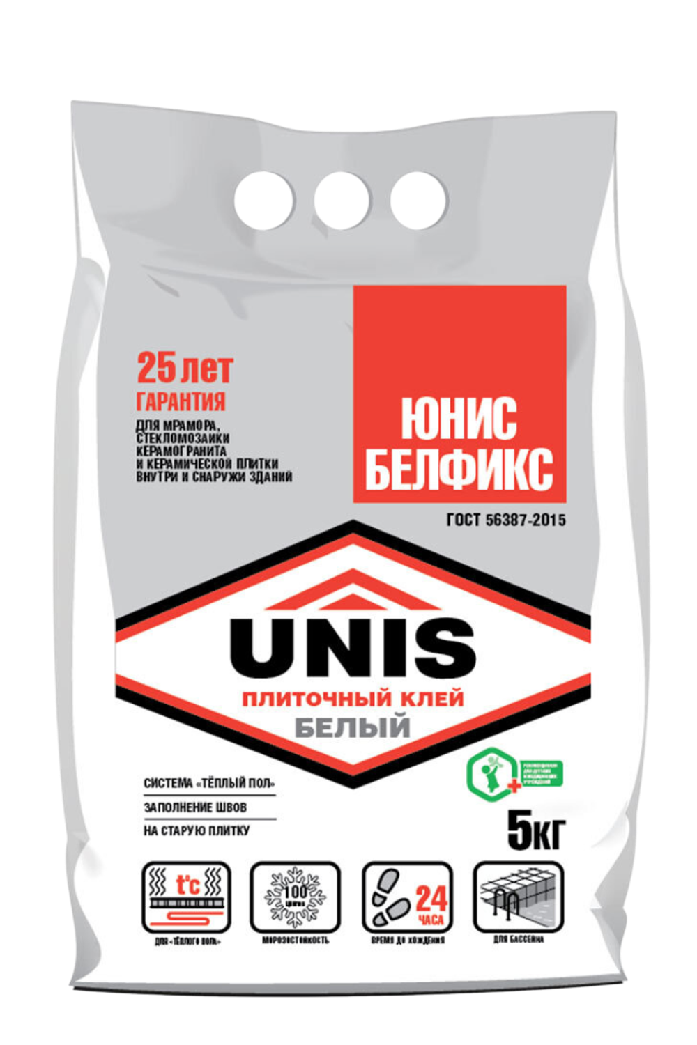 Клей UNIS БЕЛФИКС С1Т белый для стеклянной, мозаичной плитки и мрамора  5 кг