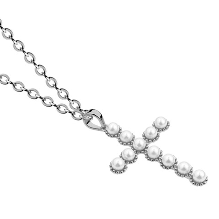 Латунная цепочка с Подвеской Крестик с "жемчужинами", silver