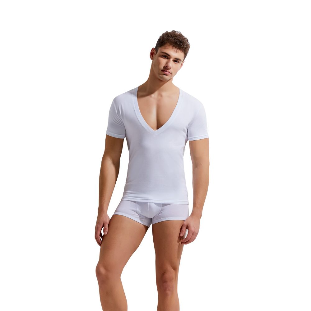 Мужская футболка белая с глубоким V-вырезом GAUVINE 5003