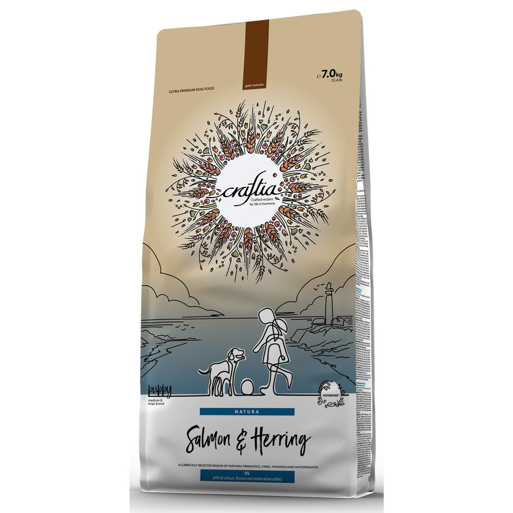 Корм для щенков Craftia Natura, 7 кг, лосось и сельдь