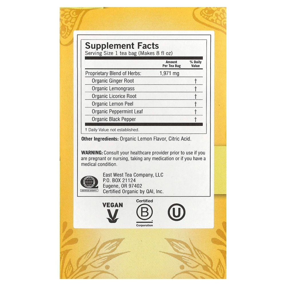 Yogi Tea, лимон и имбирь, без кофеина, 16 чайных пакетиков, 36 г (1,27 унции)