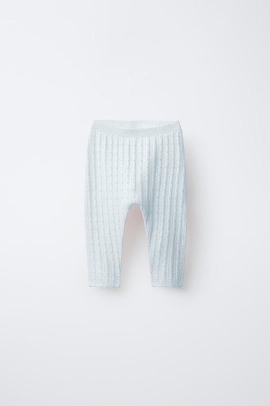 ZARA РИФЛЕНЫЕ БРЮКИ С АЖУРНЫМИ ВСТАВКАМИ, ГОЛУБОЙ