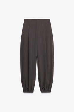 ZARA БРЮКИ-БАГГИ В ТОНКУЮ ПОЛОСКУ СО СКЛАДКАМИ, КОРИЧНЕВЫЙ