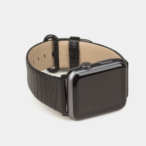 Ремешок для Apple Watch 44/45/46 mm из кожи ящерицы, черного цвета