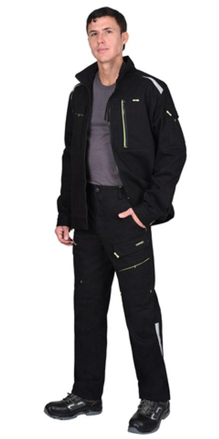 Костюм СИРИУС-ДЕКСТЕР куртка, брюки, черный с лимонной отделкой, тк. стрейч с ВО